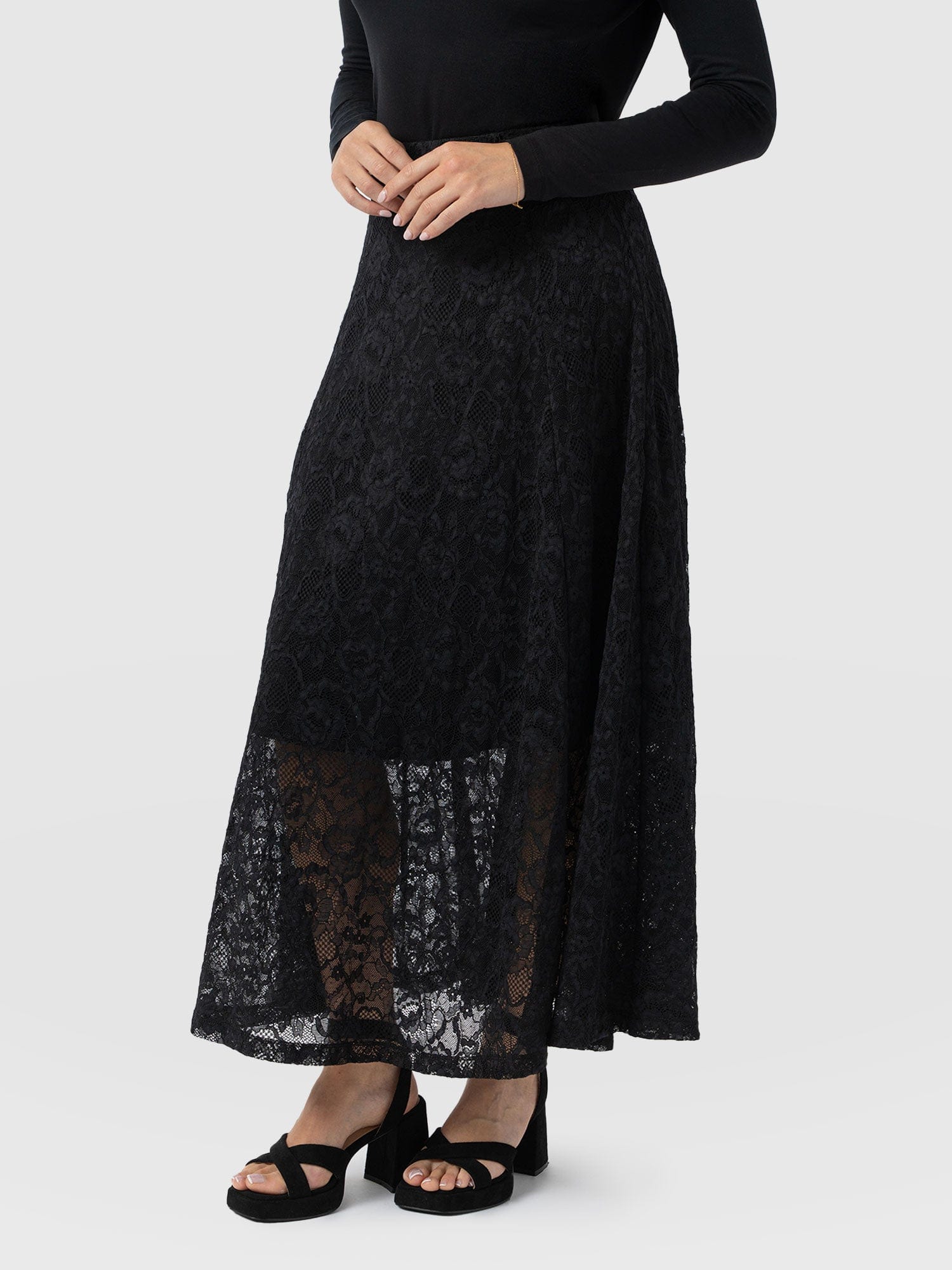 Lana A - Line Skirt - Black Lace - Women's Skirts | Saint + Sofia® EU